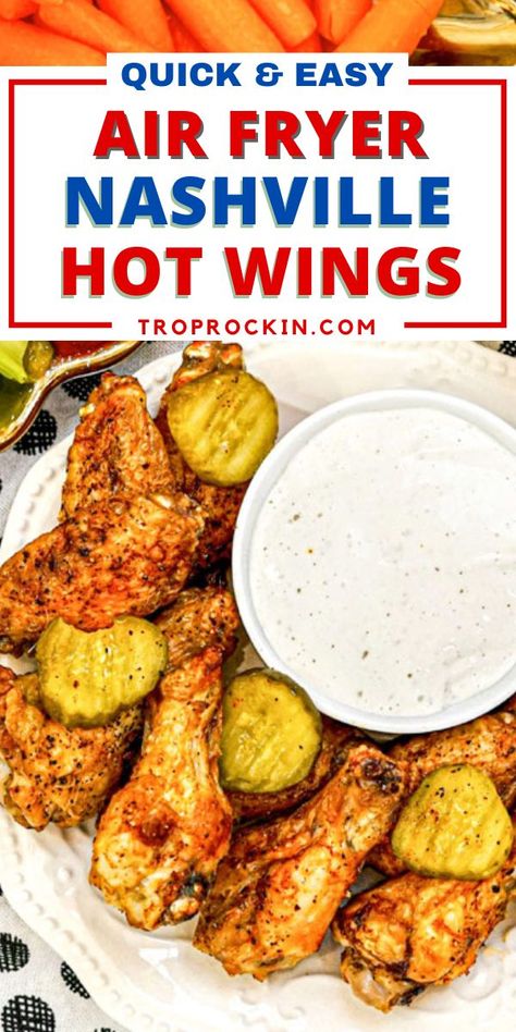 Love Nashville Hot Chicken? Then you'll love these Air Fryer Nashville Hot Chicken Wings! Crispy wings coated in melted butter and pickle juice for thast tangy signature Nashville Hot Chicken flavor. Nashville Hot Chicken Wings, Air Fryer Nashville Hot Chicken, Nashville Hot Seasoning, Hot Chicken Wings Recipe, Chicken Wings Crispy, Wings In The Air Fryer, Wings Crispy, Hot Chicken Wings, Air Fry Chicken Wings