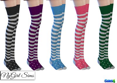 NyGirl Sims 4 : Stripes and Polka Dot Thigh High Socks. Sims 4 Cc Striped Socks, Sims 4 Striped Socks, Sims 4 Socks, Thigh Accessories, Gucci Cap, Gucci Jeans, Cc Clothes, Sims 4 Cc Skin, Vans Kids