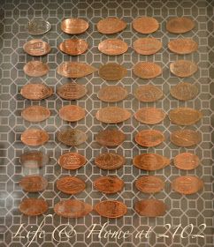 Life & Home at 2102: Displaying my Penny Souvenirs Souvenir Penny Display, Flat Penny Display, Pressed Penny Display Ideas, Pressed Pennies Display, Penny Display, Smashed Pennies, Pressed Pennies, Debt Payoff Plan, Coin Display