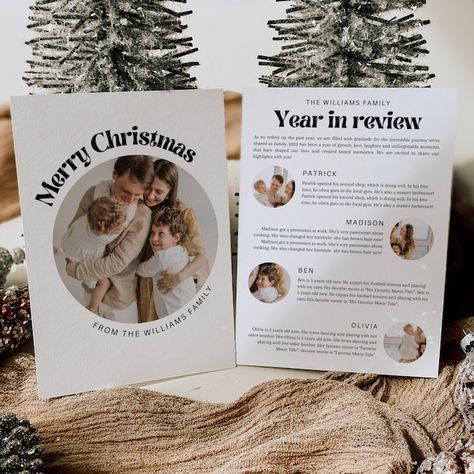 SunsetBlissStudio - Etsy Christmas Card Ideas For Families, Year In Review Christmas Card, Holiday Newsletter, Family Newsletter, Christmas Card With Photo, Christmas Card Family, Christmas Newsletter, Family Christmas Card, Retro Christmas Cards