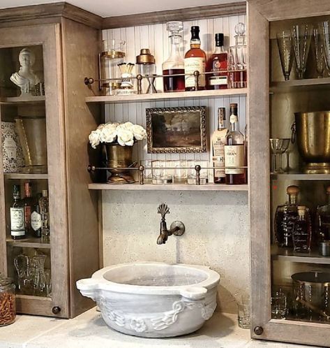 Mirror Bedroom Decor, Country Interior Design, Glass Front Cabinets, Fall Decor Inspiration, Marble Sinks, Country Interior, Fall Thanksgiving Decor, Wall Mount Faucet, Stone Sink