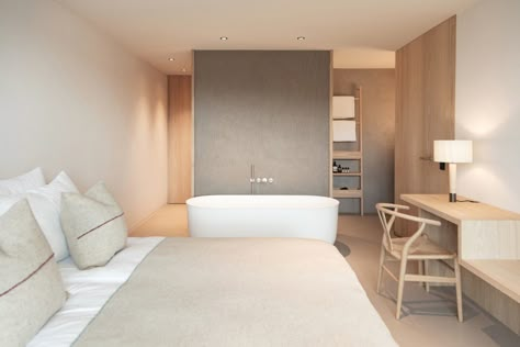 Hotel Schgaguler: A Minimalist Hotel Surrounded by the Beauty of the Dolomites - Design Milk Minimalist Hotel, Hotel Style Bedroom, Hotel Bedroom Design, Hotel Guestroom, Hotel Bedrooms, Hotel Room Interior, Women Bedroom Decor, Hotel Lobby Design, Interior Hotel