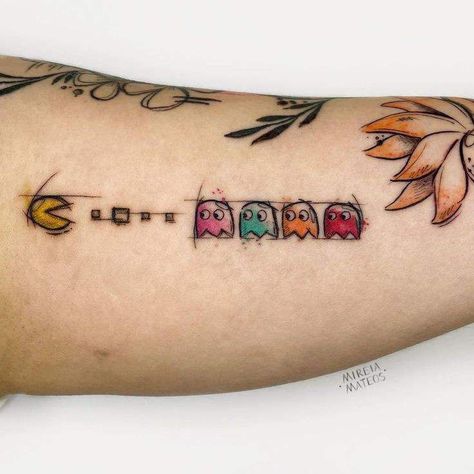 Pacman Tattoo, Really Bad Tattoos, Pop Culture Tattoos, Brother And Sister Tattoo Ideas, Sister Tattoo Ideas, Sister Tattoo Designs, Culture Tattoos, Gamer Tattoos, Nerd Tattoo