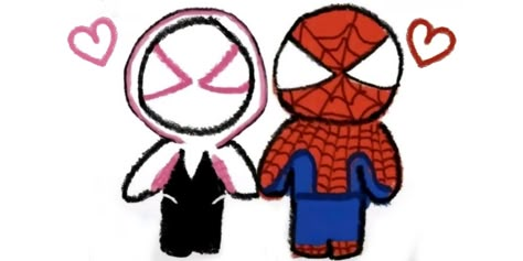 Miles And Gwen Drawing Easy, Spider Man And Gwen Drawing, Spiderman Couple Drawing, Spiderman And His Girlfriend, Spiderman Cute Drawing, Profile Pics For Couples, Deadpool Doodle, Spider Man X Hello Kitty, Spiderman Girlfriend