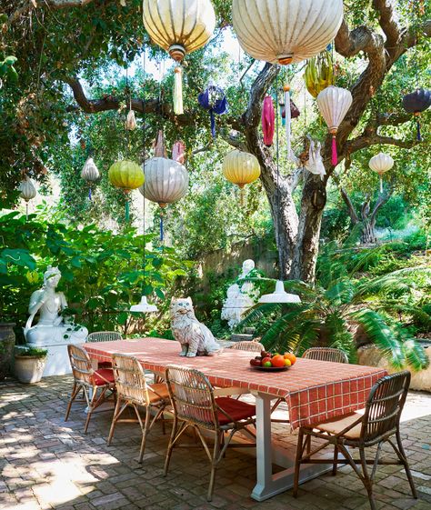 Artist Urs Fischer Reveals His Enchanting Home and Garden in Los Angeles | Architectural Digest Garden Table And Chairs, Enchanted Home, Decoration Inspiration, Studio City, Paper Lanterns, Custom Table, Architectural Digest, The Table, Old Houses