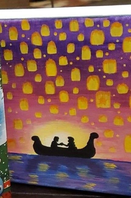 Painting Ideas On Canvas Big Size, Floating Lanterns Painting, Floating Lantern Painting, Lanterns Painting, Tangled Floating Lanterns, Tangled Painting, Painted Lanterns, Lanterns Diy, Festival Paint