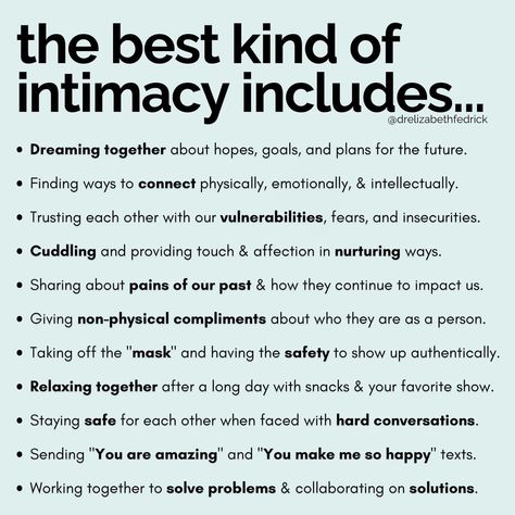 Dr. Elizabeth Fedrick | Stop putting intimacy in a box. Intimacy is all about closeness and connection… Thus, many people actually experience the deepest forms… | Instagram Forms Of Intimacy, Taking Care Of Each Other, Boundaries In Marriage, Emotional Safety, My Manifestation, Relationship Therapy, Couples Counseling, Relationship Help, Life Vision Board