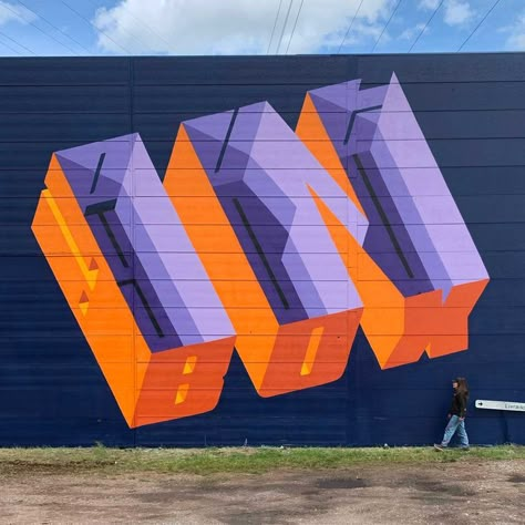 colorful mural of text on the side of a building Office Wall Design, Interior Designer Logo, Type Inspiration, Colossal Art, 3d Typography, Modern Crafts, Visual Culture, Murals Street Art, Mural Design