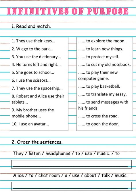 Infinitive of purpose Ficha interactiva Infinitive Of Purpose Worksheets, Infinitive Of Purpose, Infinitive Worksheet, Purpose Worksheets, To Infinitive, English Liveworksheet, Daily Routine Worksheet, Technology Vocabulary, Tense Worksheet