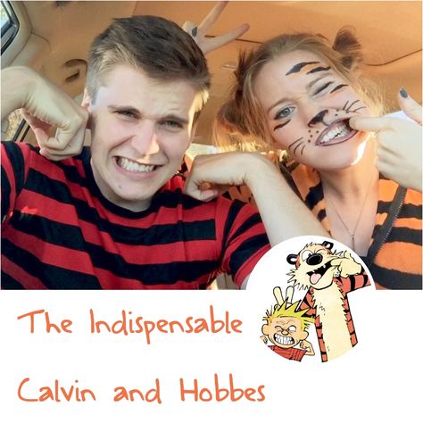 Calvin and Hobbes couples Halloween costume idea- easy and fun! Calvin And Hobbes Costume, Geek Costume, Spirit Day Ideas, Halloween Party Planning, Great Costume Ideas, Awesome Costumes, Couples Cosplay, Book Character Costumes, Couples Halloween Costume