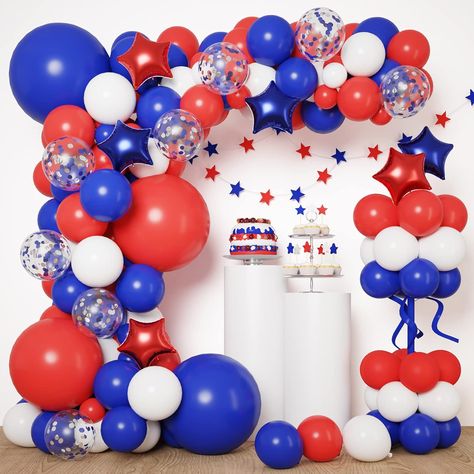 Red, White and Blue Balloon Garland Arch Kit Red White Blue Party Decorations, White And Blue Balloons, Baseball Party Decorations, Blue Party Decorations, Baseball Theme Party, Nautical Themed Party, Balloon Kit, Garland Arch, Patriotic Party