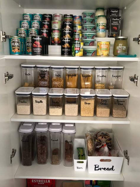 Larder Cupboard Storage Ideas, Pantry Cupboard Storage Ideas, Kitchen Food Cupboard Organization, Boxed Food Organization, Storage Cupboard Organisation, Pantry Cupboard Organization Ideas, Organisation Kitchen Cupboards, Organising Kitchen Cupboards, Pasta Storage Ideas