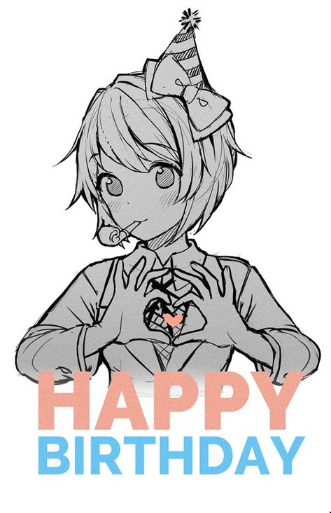 ddlc, sayori Manga Happy Birthday, Anime Birthday Drawing, Happy Birthday Drawing Anime, Happy Birthday Anime Art, Birthday Girl Drawing, Anime Birthday Art, Happy Birthday Fanart, Cute Happy Birthday Drawings, Happy Birthday Drawing