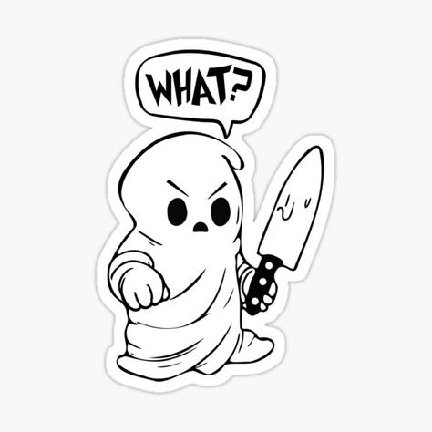 Knife Sticker, Pun Costumes, Ghost Puns, Holding Knife, Holding A Knife, Not Amused, Halloween Inspo, Black Artists, Top Artists