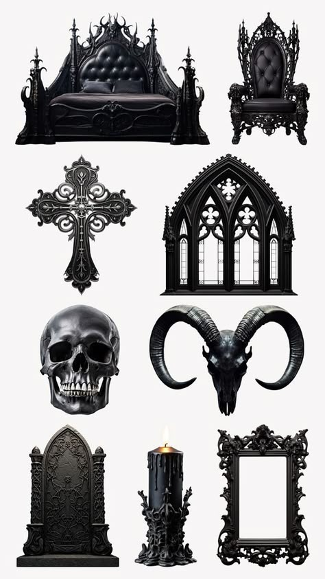 Gothic object element set remix | premium image by rawpixel.com / Aom W. Gothic Design Elements, Gothic Design Pattern, Goth Mural, Dark Design Graphic, Gothic Objects, Cathedral Bedroom, Gothic Witch Aesthetic, Gothic Graphic Design, Vintage Goth Aesthetic