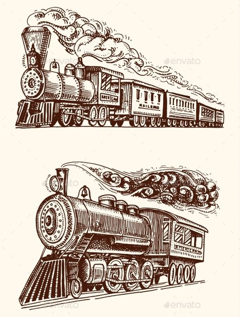 Train Sketch, Train Tattoo, Train Artwork, Train Illustration, Train Drawing, Canvas Art Projects, Drawing Examples, Train Art, Old Train