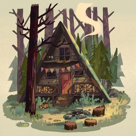 A Cabin In The Woods, Cozy Places, الفن الرقمي, Art Mignon, Posca Art, House Illustration, A Cabin, Cabin In The Woods, Arte Inspo