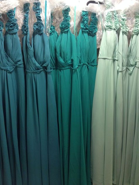 Shades of Teal Bridesmaid Dresses - Charleston Crafted Vibrant Wedding Flowers, Wedding Schemes, Teal Shades, Bff Wedding, Mint Bridesmaid, Teal Bridesmaid, Turquoise Bridesmaid Dresses, Teal Bridesmaid Dresses, Bridesmaid Dress Color