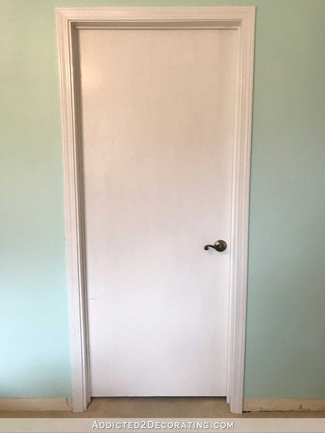 An Easy & Inexpensive Way To Update Flush (Flat Panel) Interior Doors With Molding - Addicted 2 Decorating® Update Interior Doors, Flat Panel Interior Doors, Solid Oak Bedroom Furniture, Update Doors, Affordable Kitchen Cabinets, Diy Interior Doors, Cabinet Molding, Door Makeover Diy, Flat Panel Doors