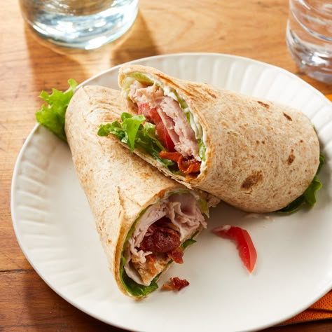 Turkey BLT Wraps Turkey Blt, Hawaiian Crockpot Chicken, Cold Sandwich Recipes, Blt Wraps, Turkey Wrap, Sweet Hawaiian Crockpot Chicken Recipe, Hawaiian Crockpot, Eating Well Recipes, Cold Sandwiches