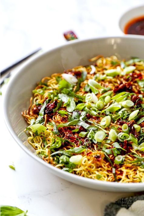 Pan Fried Noodles With Chili Crisp | Pickled Plum | Easy Asian Recipes Traditional Asian Dish, Chinese Noodle Recipes, Vegetarian Asian, Fried Noodles Recipe, Pan Fried Noodles, Half Baked Harvest Recipes, Chili Crisp, Asian Noodle Recipes, Fried Noodles