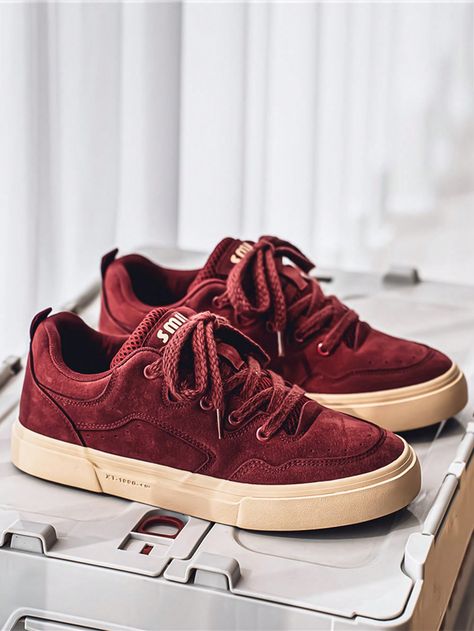 Men's Casual Lightweight Lace-Up Low-Top Sneakers, For All Seasons Burgundy     Colorblock,Plain    Men Shoes, size features are:Bust: ,Length: ,Sleeve Length: Men Shoes Size, Shoes Mens, Men's Shoes, Baskets, Men Casual, Lace Up, Sneakers, Color, Bordeaux