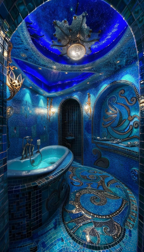 Mermaid bathroom inspiration. Vintage Mermaid Bathroom, Palace Bathroom, Mermaid House, Ocean Bathroom, Mermaid Bathroom Decor, Mermaid Bathroom, Mosaic Bathroom, Vintage Mermaid, Beautiful Pics