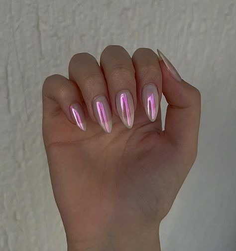 Cupid Nails, Pink Shimmer Nails, Acrylic Nails Chrome, Fall Nail Inspiration, Purple Chrome Nails, Salad Fingers, Chrome Pink, Autumn Spirit, Chic Nail Designs