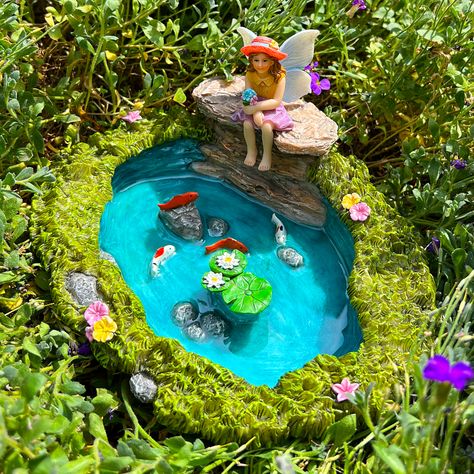 Mood Lab Fairy Garden - Miniature Fish Pond & Fairy Figurine Kit - 2 pcs Set of Garden Accessories - Outdoor or House Decor Pond Fairy, Garden Miniature, Fairy Figurines, Fish Pond, Miniature Fairy Gardens, Garden Accessories, House Decor, Fairy Garden, Lab