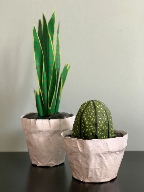 Upcycle Final Report: Papier-Mâché Plants – Aesthetics of Design Paper Mache Plant Pots, Paper Mache Cactus, Paper Mache Plants, Clay Plant Pots, Cactus Craft, Paper Garden, Sculpture Inspiration, Cactus Planter, Paper Mache Sculpture