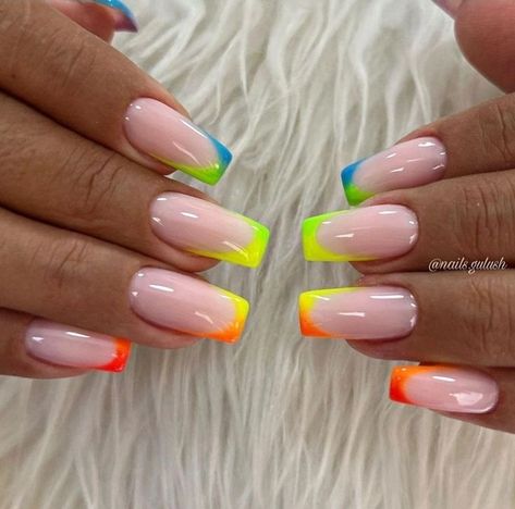 Florescent Nail Ideas, Neon Nails Designs Summer 2024, Pride Nails Designs, Pride Nail Art, Summer Nail Looks, Fancy Nail Art, Nail Looks, French Manicure Nails, Colorful Nail