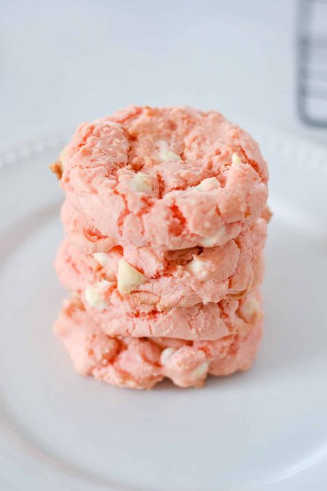 Strawberry Cake Mix Cookies Strawberry Cake Mix Cookies, Strawberry Cake Mix, Chewy Cookies, Boxed Cake, Cookies Easy, Box Cake Mix, Cake Mix Cookies, Celebrate Love, Chewy Cookie