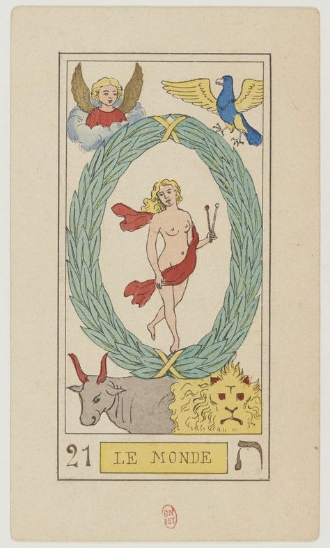 21 Le Monde, Oswald Wirth Tarot Deck 1889 BnF - Category:Oswald Wirth tarot deck - Wikimedia Commons Tarot Cards Art Illustration, The World Tarot, Vintage Tarot Cards, Vintage Tarot, Oracle Tarot, Tarot Cards Art, Art Carte, Tarot Learning, Tarot Art