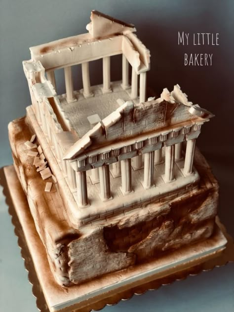 History Cake Ideas, Greek Cake Design, Greek Mythology Cake, Art Themed Birthday Cake, History Cake, Greek Cakes, Greek Cake, Realistic Cakes, Travel Cake