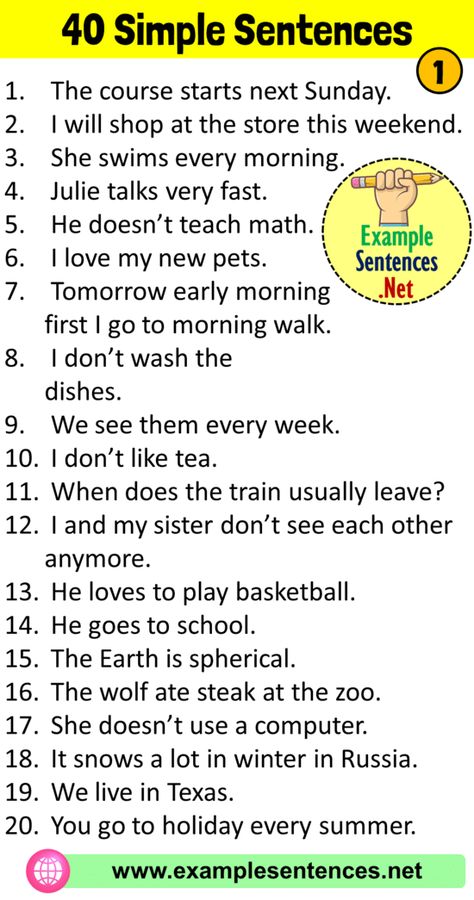 40 Simple Sentences Examples, 40 Example of Simple Sentence - Example Sentences Simple Sentence, Easy Sentences In English, 4 Kinds Of Sentences, Simple And Complex Sentences, Example Of Simple Sentence, Advance English Sentences For Daily Use, Simple English Sentences, English Conversation Learning, Sentence Examples