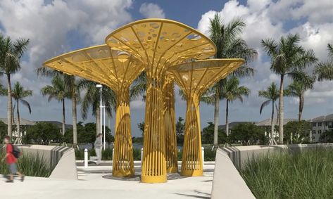 Stainless Steel Sculpture, Arch Architecture, Yellow Tree, Public Sculpture, Landscape Elements, Dappled Light, Urban Furniture, Kinetic Sculpture, Shade Structure