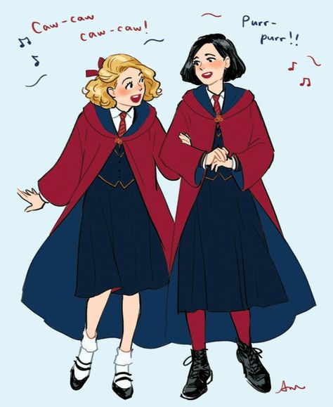 Porpentina Goldstein, Queenie Goldstein - Fantastic Beasts Ilvermorny Uniform, Fantastic Beasts Fanart, Tina Goldstein, Fantasic Beasts, Queenie Goldstein, Harry Potter Drawings, Hogwarts Mystery, Harry Potter Anime, Fantastic Beasts And Where