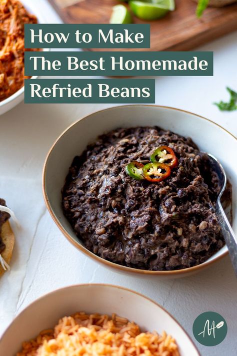 Refried Black Beans Recipe, Refries Black Beans Recipe, Black Bean Recipes Easy, Black Bean Recipe, Backyard Fiesta, Canned Beans Recipe, Vegan Refried Beans, Refried Black Beans, Black Beans Recipe