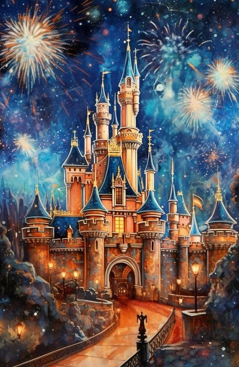 Disney Castle Sketch, Disney Castle Painting, Disney Castle Wallpaper, Castle Sketch, Thomas Kinkade Art, Kinkade Disney, Thomas Kinkade Disney, Castle Disney, Castle Painting