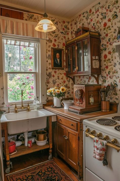 14 Victorian Kitchen Interior Ideas You Have To See! - My Decor Inspo Small Victorian Homes Interior, Old Victorian Kitchen, Victorian Cottage Interior, Victorian Kitchen Ideas, Victorian Farmhouse Interior, Country Victorian Decor, 1910 Kitchen, 1900s Kitchen, Victorian Farmhouse Kitchen