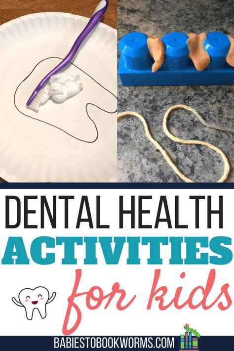 Dental Health Activities for Kids | The Brushies | Babies to Bookworms Flossing Activity Preschool, Teeth Activities For Kindergarten, Dentist Stem Activities, Teeth Science For Preschool, Teeth Cleaning Activity For Preschool, Brushing Teeth Activities For Toddlers, Dental Education For Kids, Teeth Cleaning Activities For Kids, Dental Hygiene Crafts For Preschool