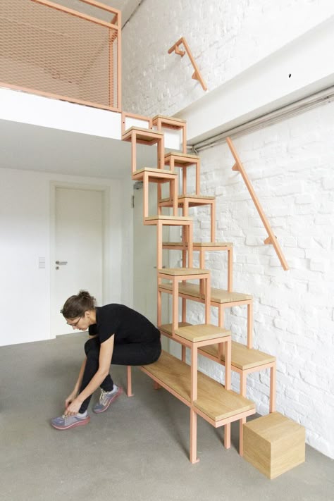 Studio Mieke Meijer Under Stairs Desk, Apartment Staircase, Small Staircase Ideas, Compact Staircase, Small Space Stairs, Under Stairs Space, Under Stairs Storage Ideas, Wedding Area, Stairs Storage Ideas