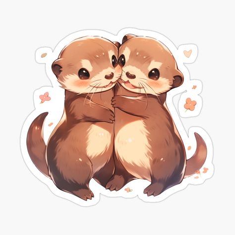 Cute Pf Picture, Cute Otter Drawing Kawaii, Cute Otter Drawing, Cute Otters Drawing, Otters In Love, Kawaii Otter, Otters Hugging, Otter Drawing, Hugging Drawing