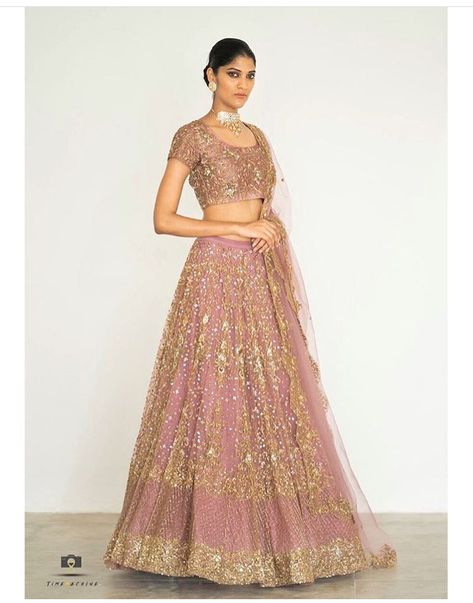 Latest Designer Blouse Designs, Geethika Kanumilli, Pink Color Lehenga, Designer Blouse Designs, Lehenga And Blouse, Gold Lehenga, Crop Top Lehenga, Zardosi Work, Kundan Work