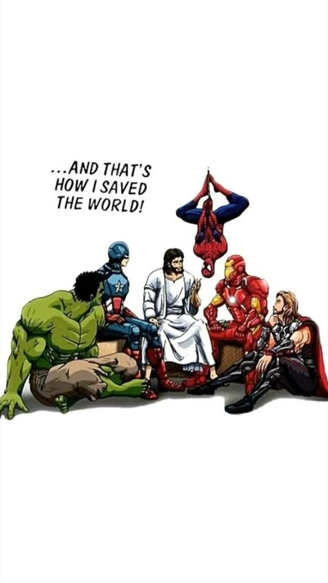 Spider Man Iron Man, Captain America And Iron Man, Christian Comics, Savior Of The World, Christian Cartoons, Jesus Cartoon, Christian Graphics, Only Jesus, Bible Humor