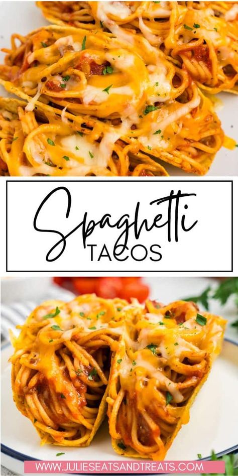 Craving both spaghetti and tacos? Spaghetti tacos are a fun twist that lets you enjoy both in one delicious dish! Everyone will love this unique and easy dinner recipe that kids will love. Spaghetti Taco, Spaghetti Tacos, Taco Spaghetti, Easy Taco Recipes, Easy Snacks For Kids, Fun Dinner, Easy Holiday Recipes, Treats Recipes, Easy Dinner Recipe