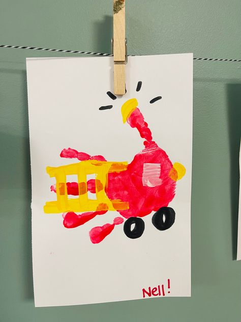 Fire Truck Handprint Art, Firetruck Crafts Toddlers, Fireman Crafts, Fire Truck Craft, Community Helpers Preschool Activities, Community Helpers Preschool, Transportation Art, January Crafts, Toddler Art Projects