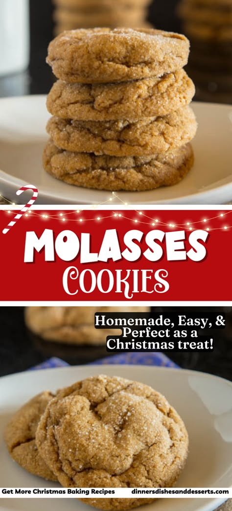 Chewy Molasses Cookies – Perfectly spiced, tender and chewy molasses cookie recipe that are perfect for any holiday baking tray! #christmascookies #christmasrecipes #christmasdesserts #molassescookies Mollases Cookie Recipe, Mccormick Finishing Sugar Recipes, Super Soft Molasses Cookies, Molasses Cookies With Icing, Easy Molasses Cookies Simple, Soft Molasses Cookie Recipe, Easy Molasses Cookies, Iced Molasses Cookies, Molasses Crinkles