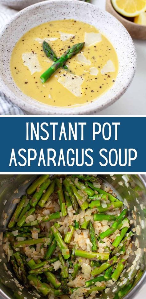 Ready in less than 30 minutes, this Instant Pot Asparagus Soup is super easy to make as part of a quick weeknight dinner. Made with fresh asparagus, garlic, onion, lemon and cream (or yogurt), this soup calls for only six ingredients! Instant Pot Asparagus, Healthy Asparagus, Cream Of Asparagus, Simply Happy Foodie, Asparagus Garlic, Cream Of Asparagus Soup, Creamed Asparagus, Creamy Asparagus, Instant Pot Soup Recipes