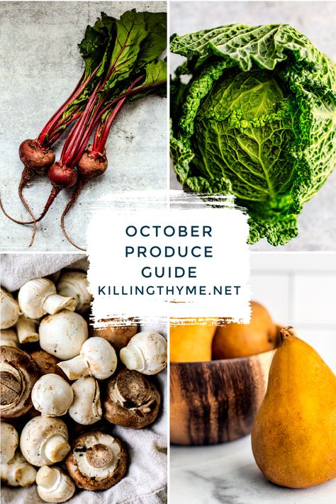 What's In Season? October Produce Guide. #seasonalproduce #fallproduce #octoberproduce #produceguide #produce #vegetables #fall #october October Vegetables In Season, October Seasonal Produce, October Produce, October Food, Lazy Cat Kitchen, Fall Produce, Thyme Recipes, Seasoned Veggies, Cherry Tomato Pasta